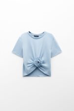 Crop Top με λουλούδι Lumina LD0597 G Σιέλ