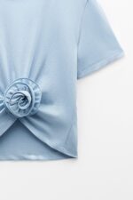 Crop Top με λουλούδι Lumina LD0597 G Σιέλ - Image 3