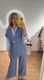 ΣΕΤ ΣΑΚΑΚΙ /ΠΑΝΤΕΛΟΝΙ  OLYMBIC 454654 ΜΕ ΧΡΥΣΟ ΚΟΥΜΠΙ ΣΕ ΜΠΛΕ/ΤΖΗΝ - Image 2