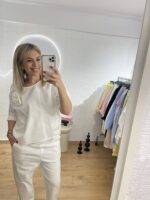 Σετ μπλούζα -παντελόνι RALLOU 86778 με μπουτονιέρα σε Λευκό - Image 6