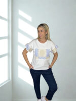 ΜΠΛΟΥΖΑ ONE SIZE ΜΕ ΚΕΝΤΗΜΕΝΟ PATCHWORK ΚΑΙ ΔΑΝΤΕΛΑ  559988 ΣΕ ΕΚΡΟΥ ΣΙΕΛ - Image 5