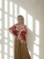 ΠΟΥΚΑΜΙΣΟ ALESSIA ONE SIZE  ΜΕ  FLORAL PRINT ΣΕ ΡΟΖ ΚΑΜΕΛ ΚΟΚΚΙΝΟ - Image 3