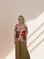 ΠΟΥΚΑΜΙΣΟ ALESSIA ONE SIZE  ΜΕ  FLORAL PRINT ΣΕ ΡΟΖ ΚΑΜΕΛ ΚΟΚΚΙΝΟ