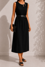 ΦΟΡΕΜΑ SELENE BELTED MIDI ONE SIZE ΜΕ ΖΩΝΗ ΣΕ ΜΑΥΡΟ - Image 6