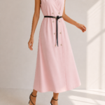 ΦΟΡΕΜΑ VERONA TAILORED DRESS ONE SIZE ΜΕ ΚΟΥΜΠΙΑ ΚΑΙ ΖΩΝΗ ΣΕ ΡΟΖ