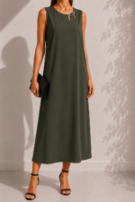 ΦΟΡΕΜΑ SELENE BELTED MIDI ONE SIZE ΜΕ ΖΩΝΗ ΣΕ ΧΑΚΙ - Image 2