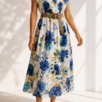 ΦΟΡΕΜΑ BLUE GARDEN ONE SIZE ΣΕ ΦΛΟΡΑΛ ΛΕΥΚΟ ΜΠΛΕ ΜΕ ΖΩΝΗ