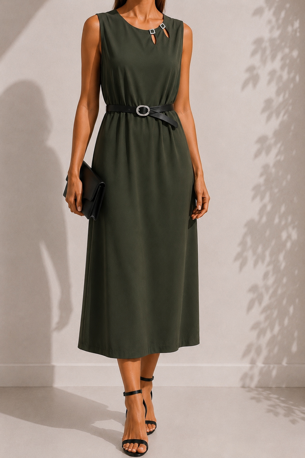 F00F636E-0ACD-43C0-9D87-28FAD0C66FEA ΦΟΡΕΜΑ SELENE BELTED MIDI ONE SIZE ΜΕ ΖΩΝΗ ΣΕ ΧΑΚΙ - Image 1