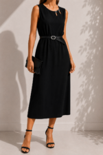 ΦΟΡΕΜΑ SELENE BELTED MIDI ONE SIZE ΜΕ ΖΩΝΗ ΣΕ ΜΑΥΡΟ - Image 5